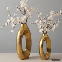 Vase 2er Set Metall Blumenvase Metallvase Wohndeko Groß Design Dekovase Handmade – Ansicht 1