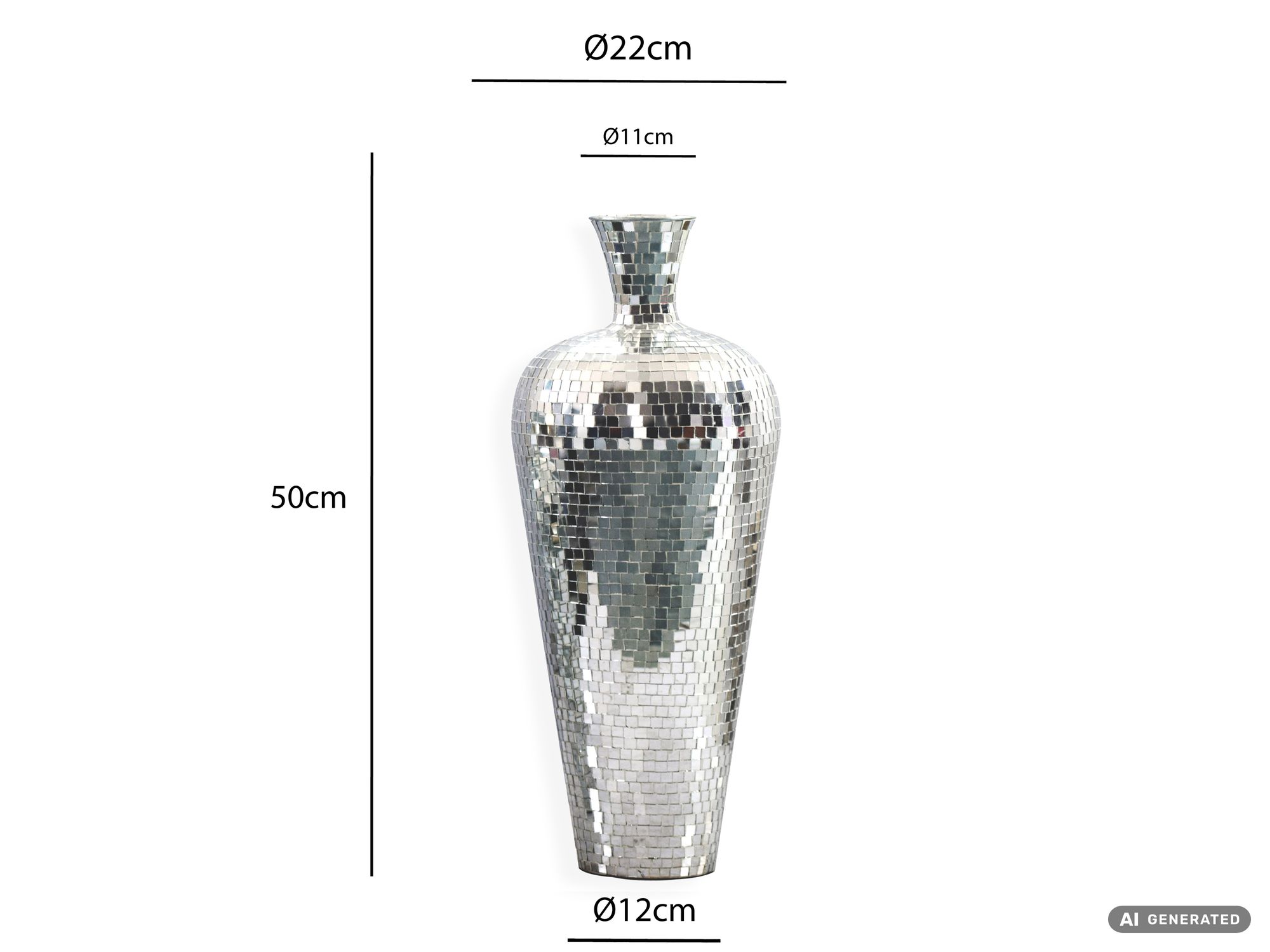 Vase Aluminium Silber Blumenvase Bodenvase Wohndeko Groß Rund Dekovase Handmade – Ansicht 3