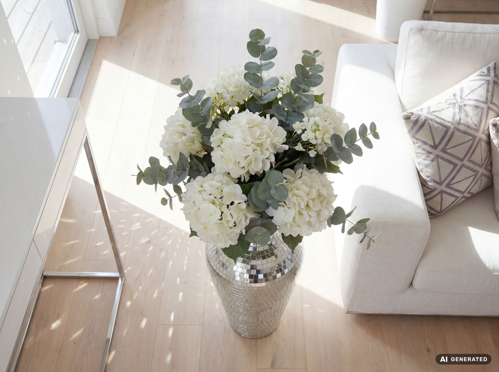 Vase Aluminium Silber Blumenvase Bodenvase Wohndeko Groß Rund Dekovase Handmade – Ansicht 4