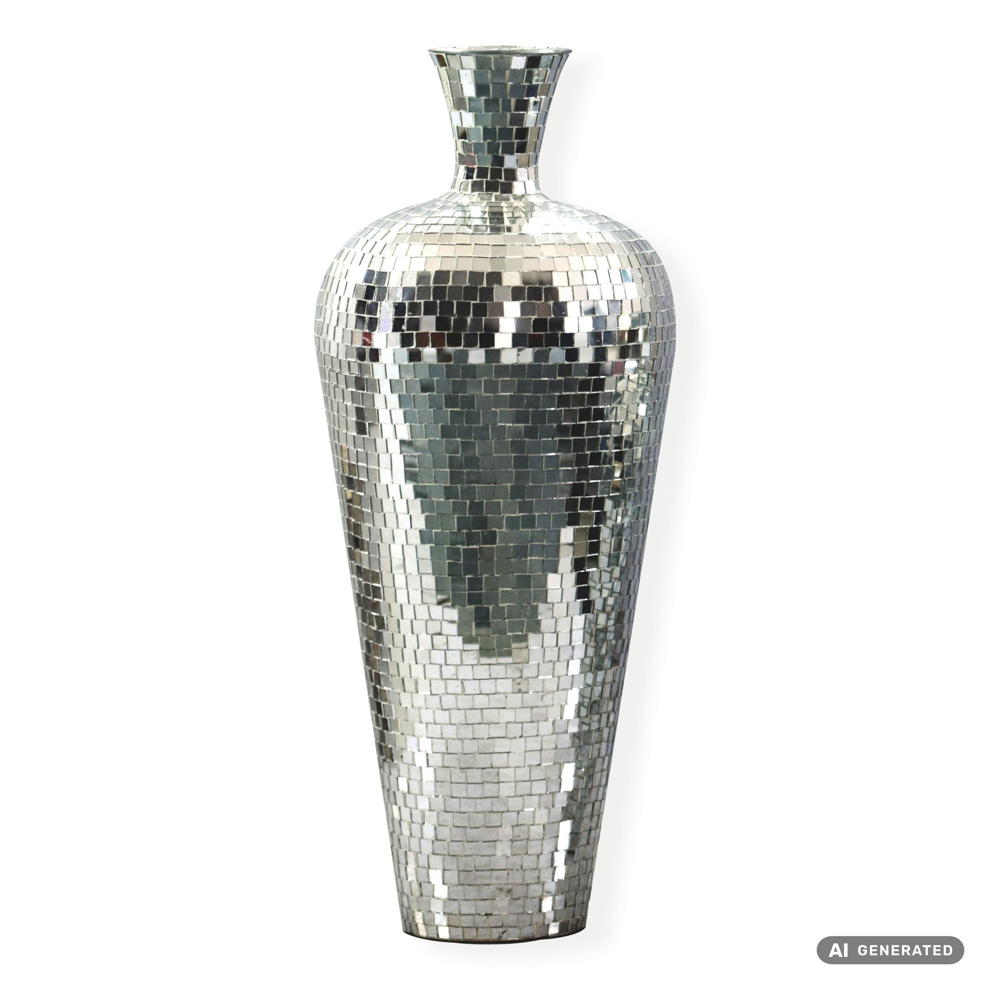 FineBuy Bodenvase Aluminium Silber - Blumenvase Groß - Metallvase im Discokugel Design Modern - Dekovase rund für Trockenblumen - XL Standvase Hoch - Wohnzimmer Deko - Wohndeko Handmade