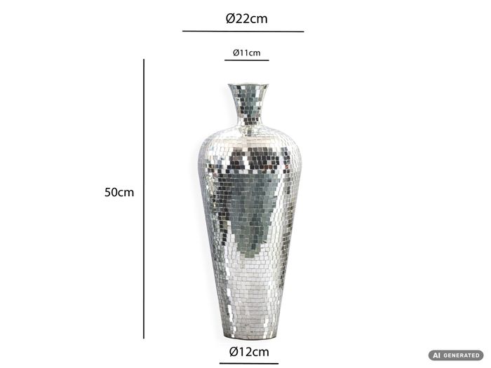 Vase Aluminium Silber Blumenvase Bodenvase Wohndeko Groß Rund Dekovase Handmade – Maßzeichnung