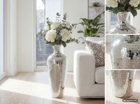 Vase Aluminium Silber Blumenvase Bodenvase Wohndeko Groß Rund Dekovase Handmade – Ansicht 5