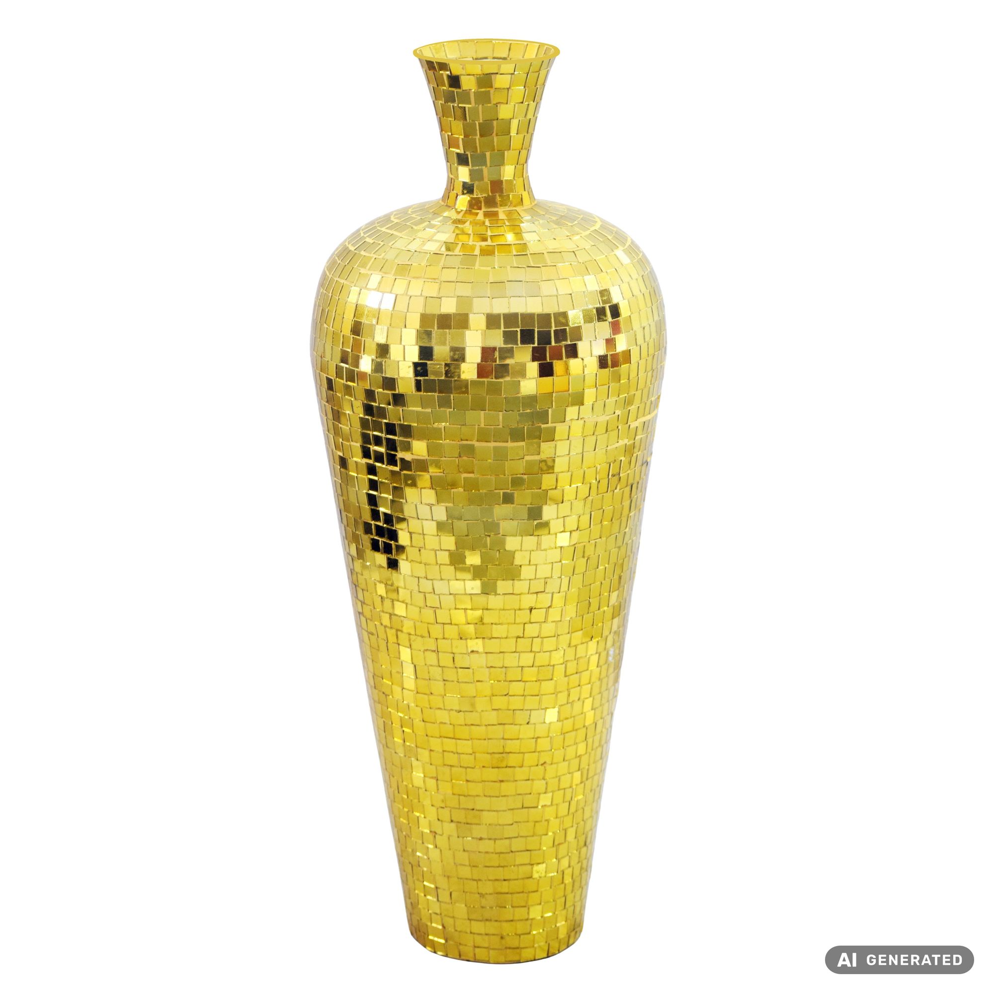 FineBuy Bodenvase Aluminium Gold - Blumenvase Groß - Metallvase im Discokugel Design Modern - Dekovase rund für Trockenblumen - XL Standvase Hoch - Wohnzimmer Deko - Wohndeko Handmade