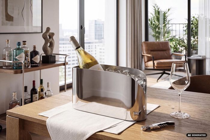 FineBuy Flaschenkühler 47cm Metall Silber - Geschwungener Design Weinkühler & Sektkühler - Ovaler Champagnerkühler für Küche Hausbar & Feiern, Getränkekühler Eiskübel Handmade