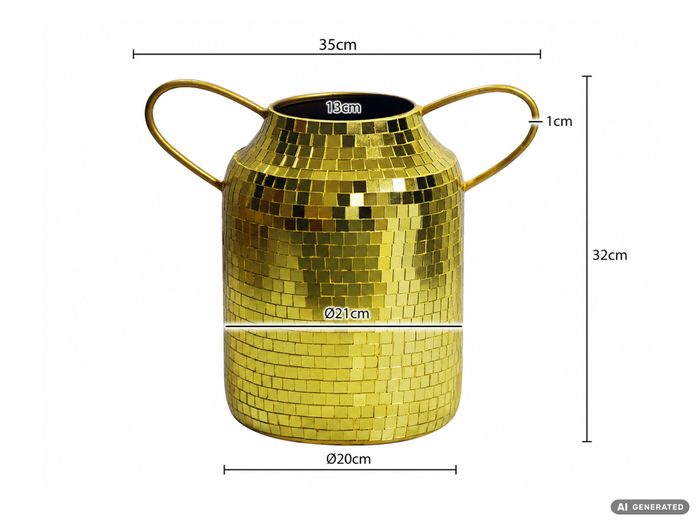 Vase Tischvase 32cm Metall Blumenvase Dekovase Rund Handmade Mosaik Handmade – Maßzeichnung