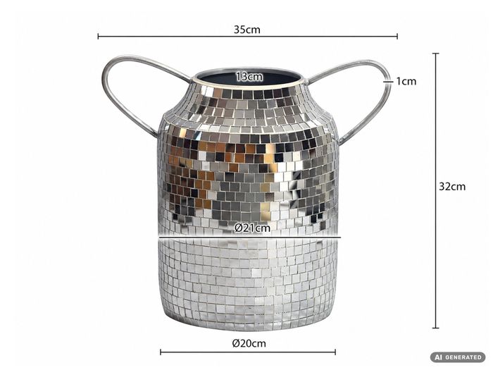 Vase Tischvase 32cm Metall Blumenvase Dekovase Rund Handmade Mosaik Handmade – Maßzeichnung