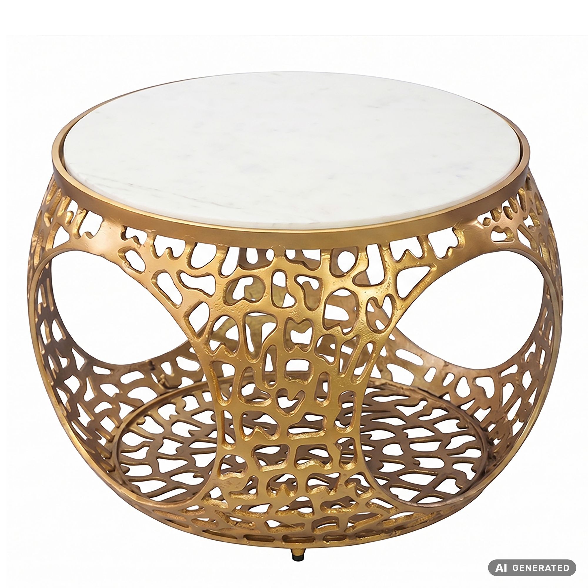Couchtisch mit Marmor Platte weiß Wohnzimmertisch Stauraum Metall rund 60cm – Ansicht 6