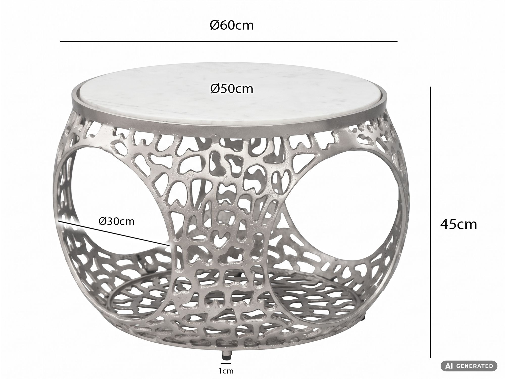 Couchtisch mit Marmor Platte weiß Wohnzimmertisch Stauraum Metall rund 60cm – Ansicht 3