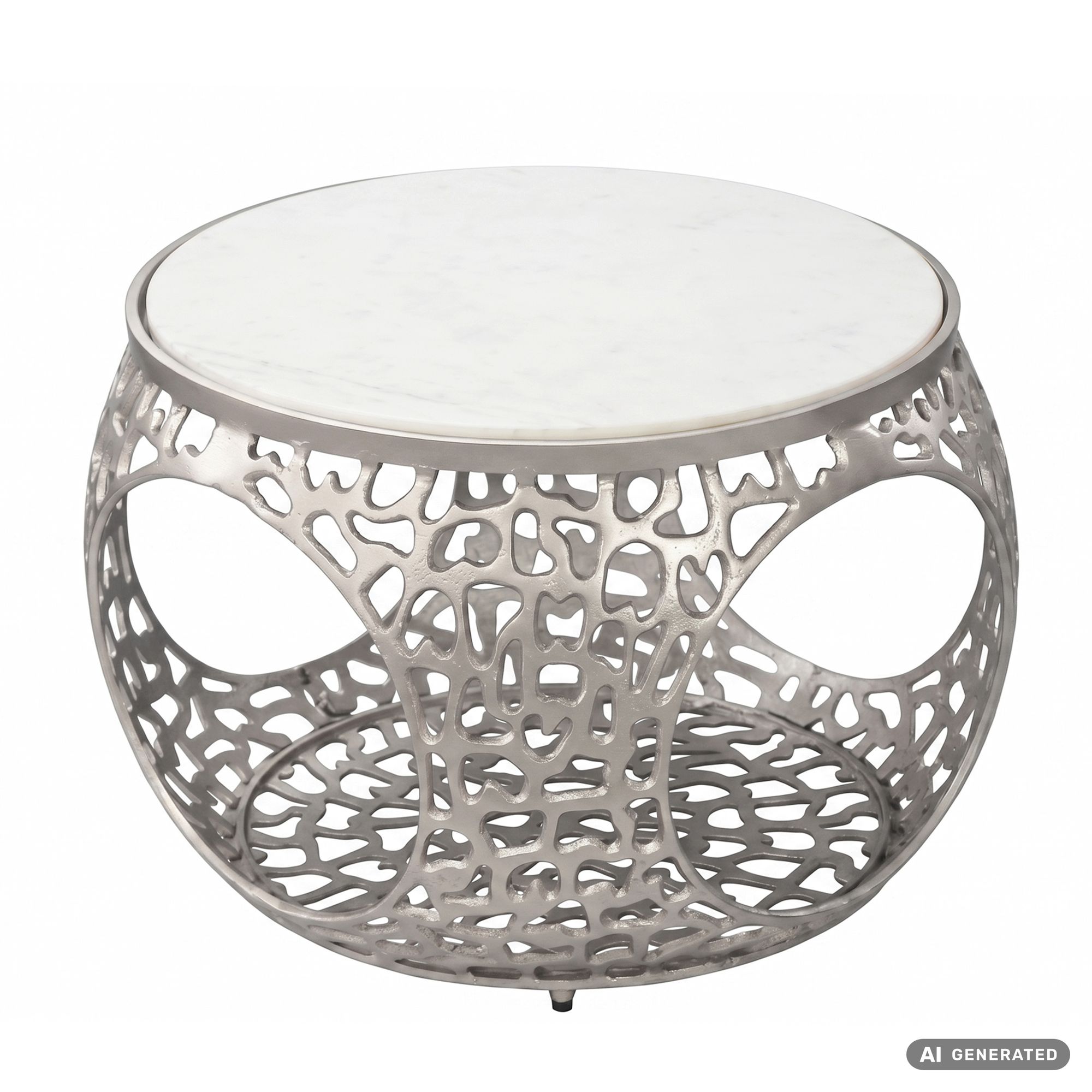 Couchtisch mit Marmor Platte weiß Wohnzimmertisch Stauraum Metall rund 60cm – Ansicht 6