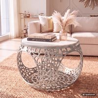 Couchtisch mit Marmor Platte weiß Wohnzimmertisch Stauraum Metall rund 60cm – Ansicht 1