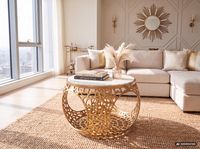 Couchtisch mit Marmor Platte weiß Wohnzimmertisch Stauraum Metall rund 60cm – Ansicht 2