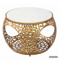 Couchtisch mit Marmor Platte weiß Wohnzimmertisch Stauraum Metall rund 60cm – Ansicht 6