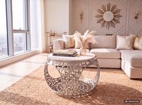 Couchtisch mit Marmor Platte weiß Wohnzimmertisch Stauraum Metall rund 60cm – Ansicht 2