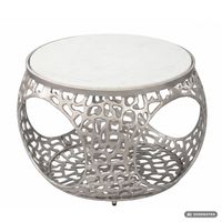 Couchtisch mit Marmor Platte weiß Wohnzimmertisch Stauraum Metall rund 60cm – Ansicht 6