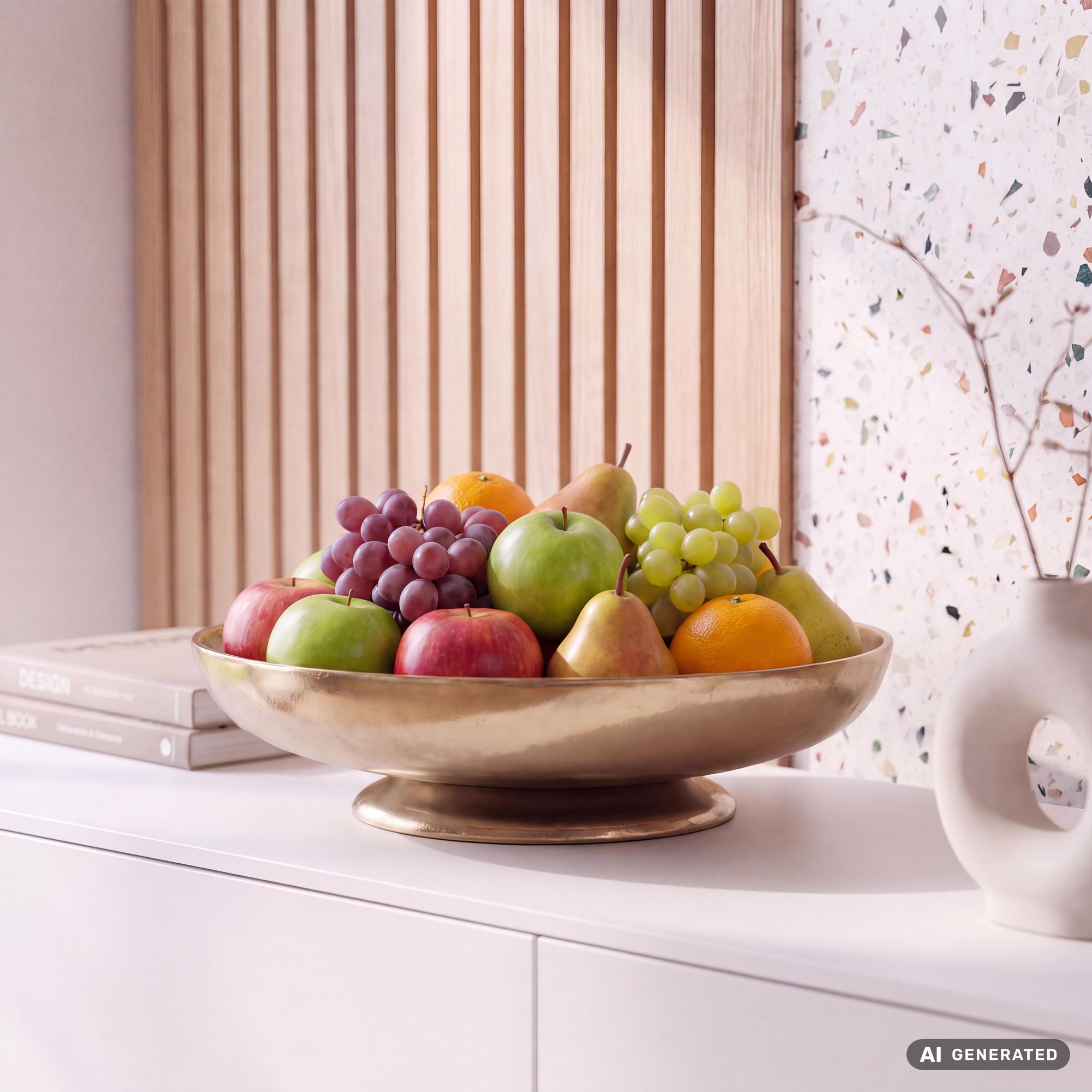 FineBuy Obstschale Schale Metall 30cm Tischdeko Rund - Moderner Obstkorb aus Aluminium - Elegante Metallschale - Alu Früchteschale Handgefertigt