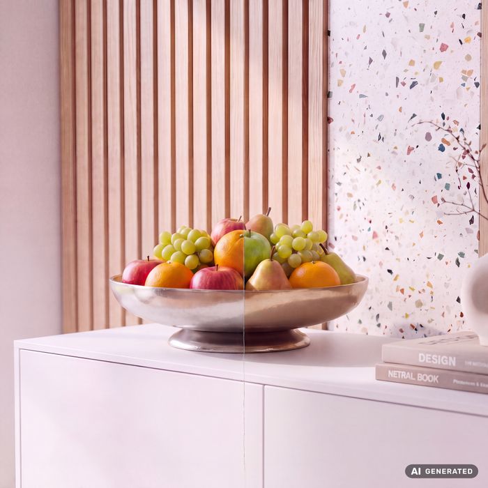 FineBuy Obstschale Schale Metall 30cm Tischdeko Rund - Moderner Obstkorb aus Aluminium - Elegante Metallschale - Alu Früchteschale Handgefertigt