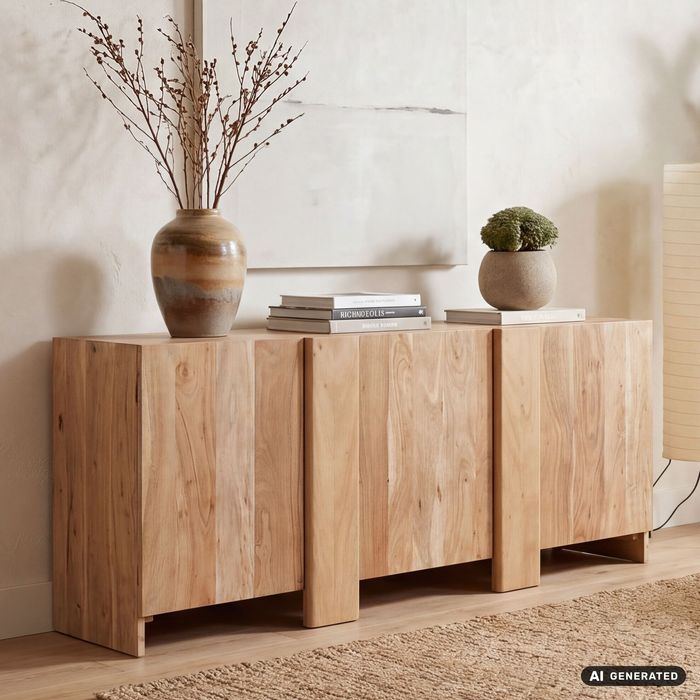 FineBuy Sideboard Akazie Massivholz 165cm - Anrichte mit 3 Türen - Kommode modernes Design - Schrank Holzkommode Handmade