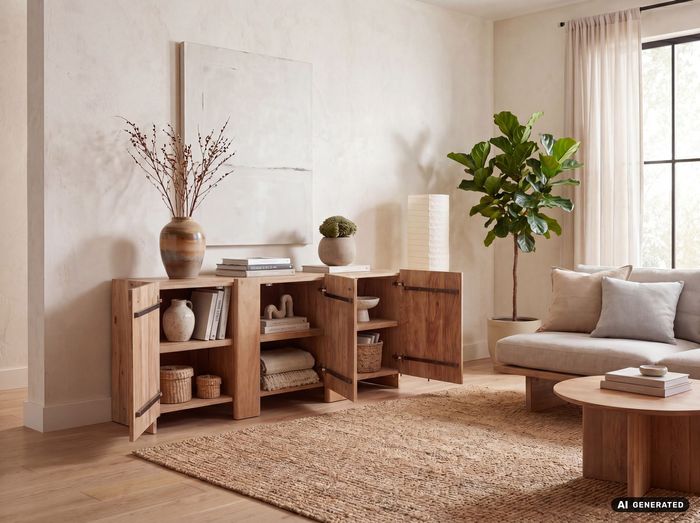 FineBuy Sideboard Akazie Massivholz 165cm - Anrichte mit 3 Türen - Kommode modernes Design - Schrank Holzkommode Handmade