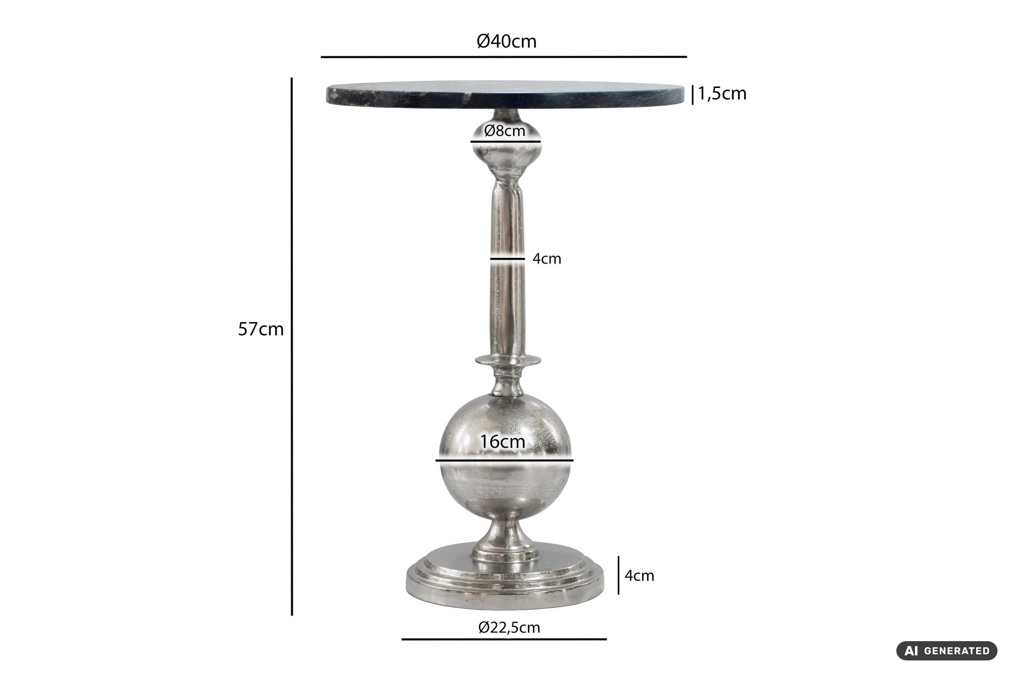 Beistelltisch 40cm Metall Couchtisch Wohnzimmertisch Marmor Platte Schwarz Rund – Ansicht 3