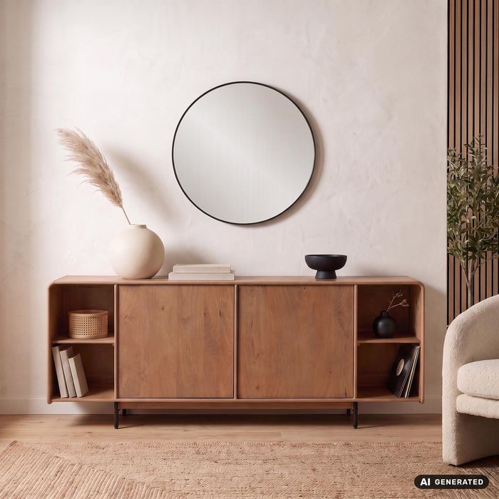 FineBuy Sideboard Mango Massivholz 180cm - Anrichte mit 2 Türen und Regal - Kommode modernes Design - Schrank Holzkommode Handmade