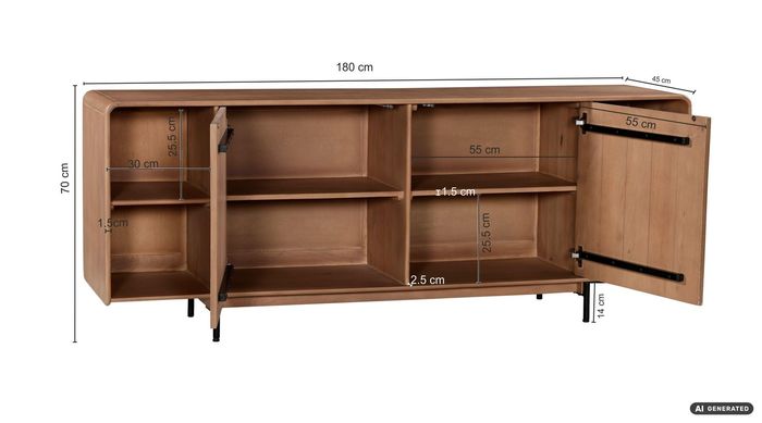 Sideboard Mango Massivholz 180cm Anrichte Kommode 2 Türen Holzkommode Handmade – Maßzeichnung
