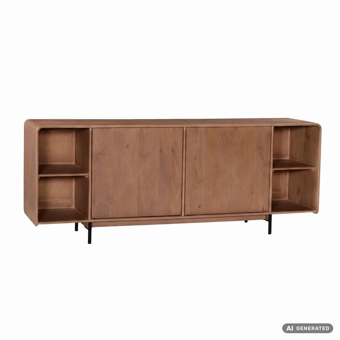 FineBuy Sideboard Mango Massivholz 180cm - Anrichte mit 2 Türen und Regal - Kommode modernes Design - Schrank Holzkommode Handmade