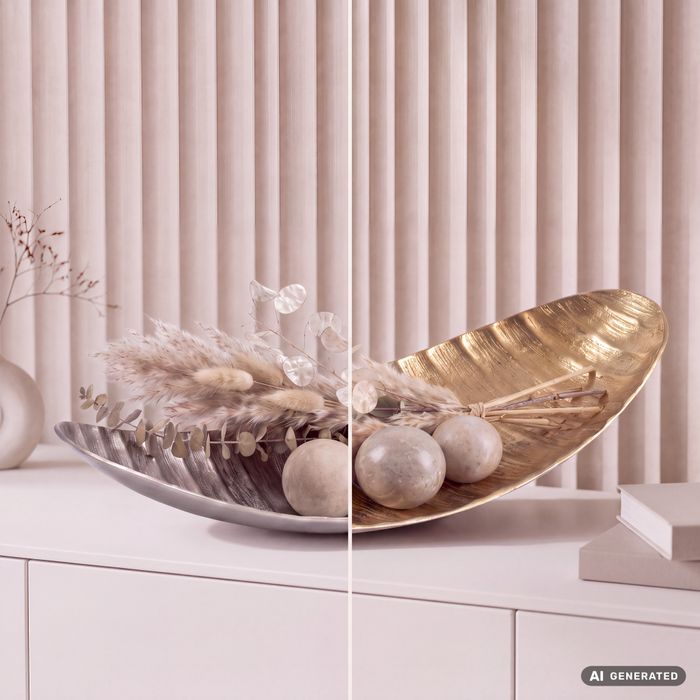 FineBuy Dekoschale Oval Aluminium Schale 60cm - Design Schmuckschale Metall Wohnzimmer - Alu Wohnaccessoire Modern - Metallschale Dekoration - Aluschale lang schmal Handmade