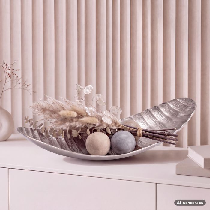 XXL Dekoschale 60 cm Oval Aluminium Handarbeit Schiffchen Tischdeko Unikat Deko