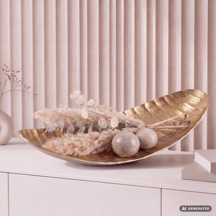 XXL Dekoschale 60 cm Oval Aluminium Handarbeit Schiffchen Tischdeko Unikat Deko