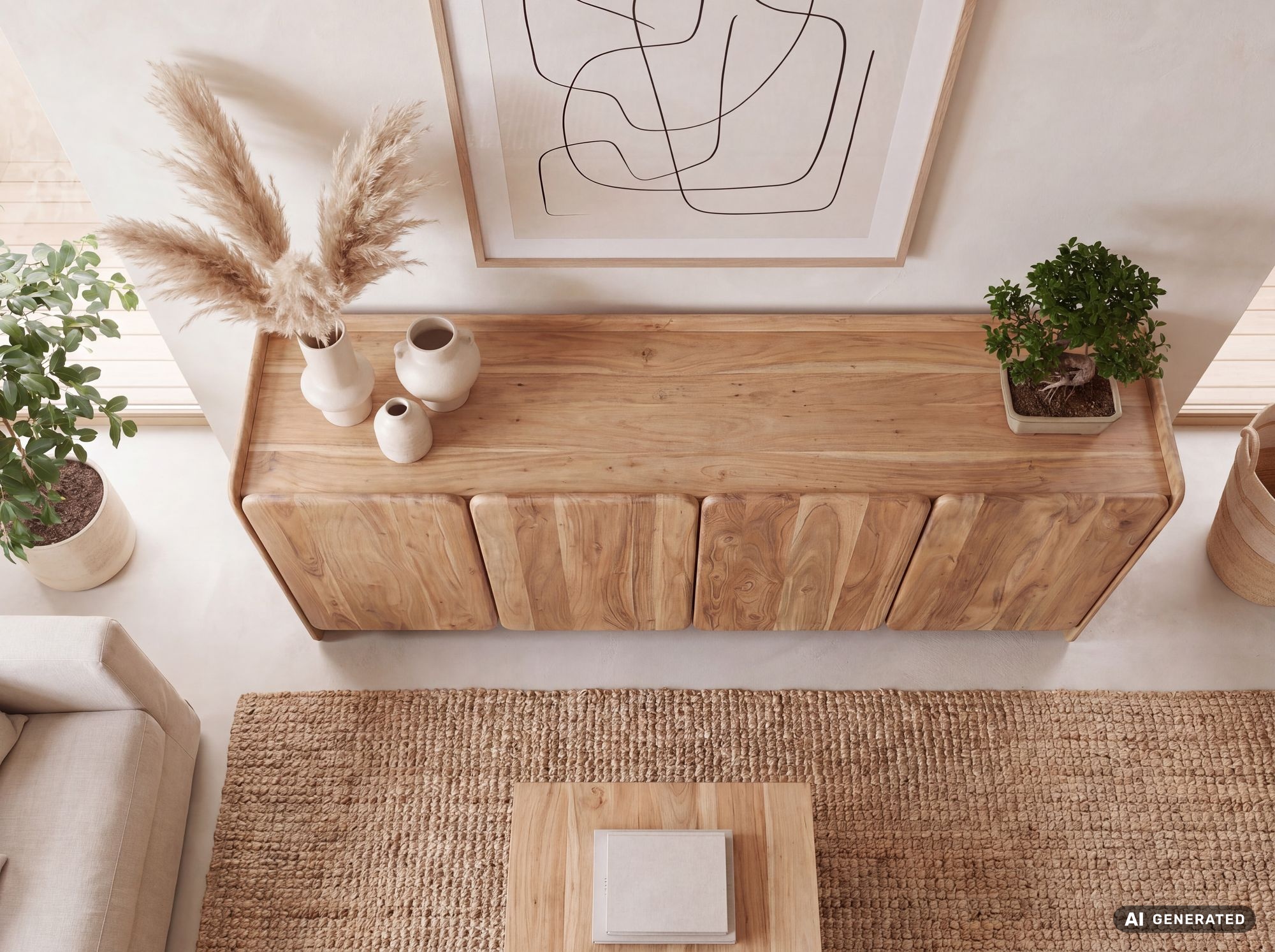 Sideboard Akazie Massivholz 180cm Anrichte Kommode 4 Türen Holzkommode Handmade – Ansicht 7