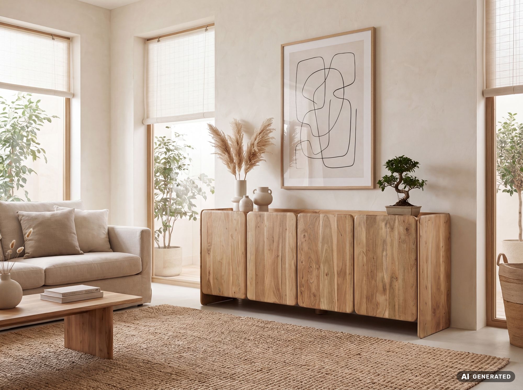 Sideboard Akazie Massivholz 180cm Anrichte Kommode 4 Türen Holzkommode Handmade – Ansicht 8