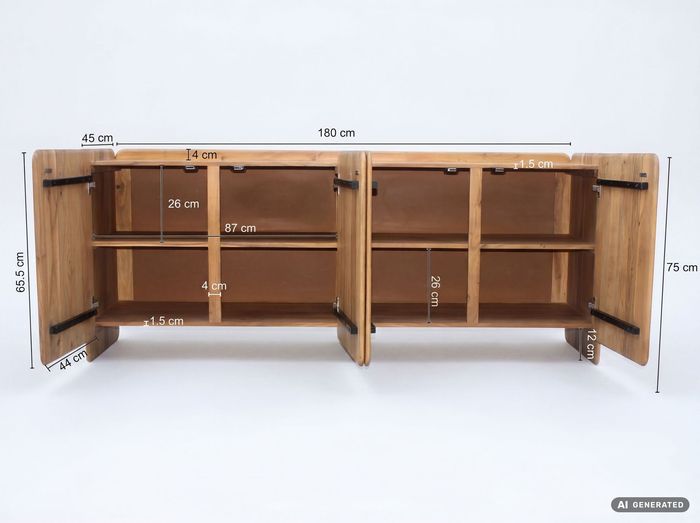 Sideboard Akazie Massivholz 180cm Anrichte Kommode 4 Türen Holzkommode Handmade – Maßzeichnung