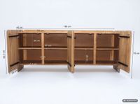 Sideboard Akazie Massivholz 180cm Anrichte Kommode 4 Türen Holzkommode Handmade – Ansicht 3