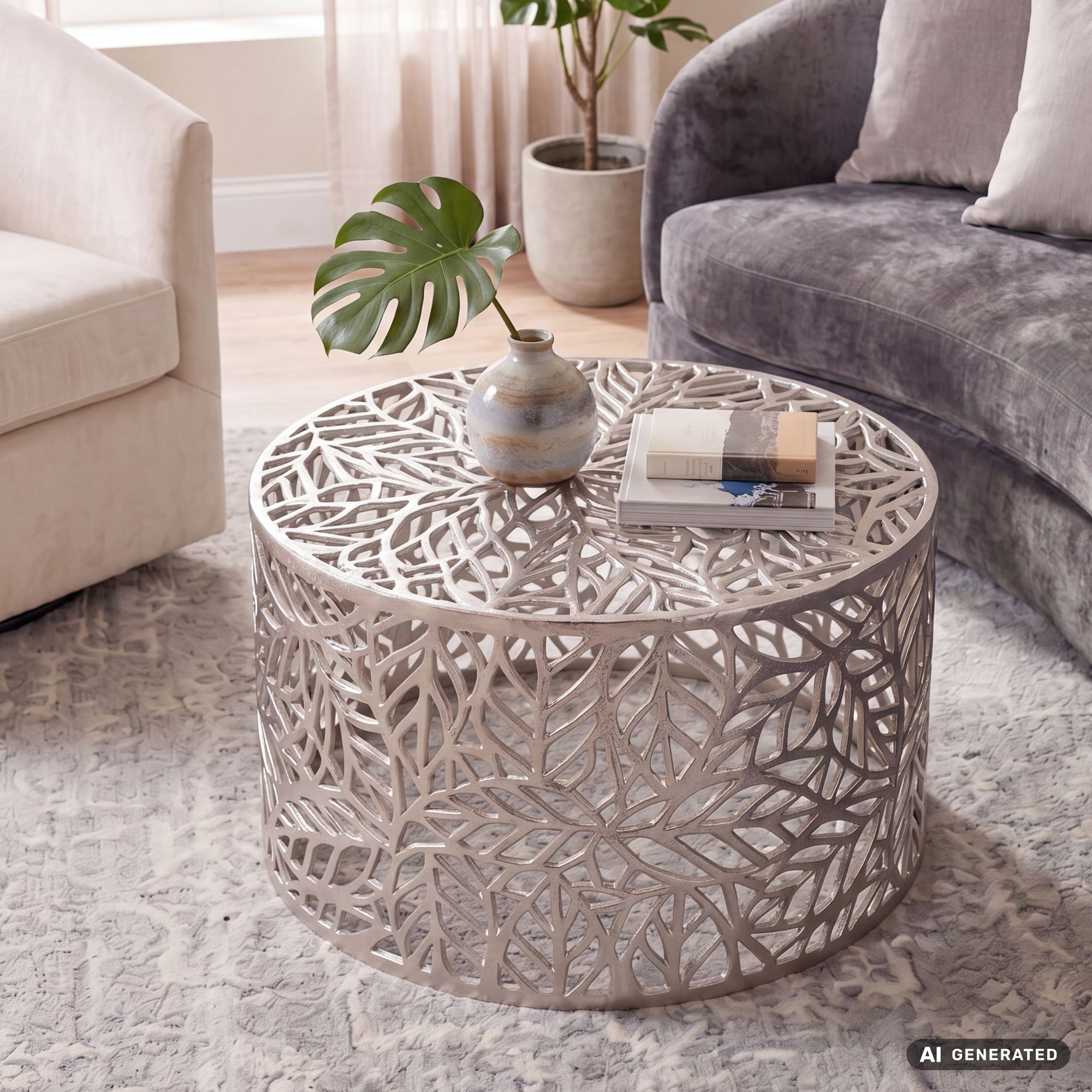 Couchtisch Aluminium 60cm Rund Sofatisch Metall