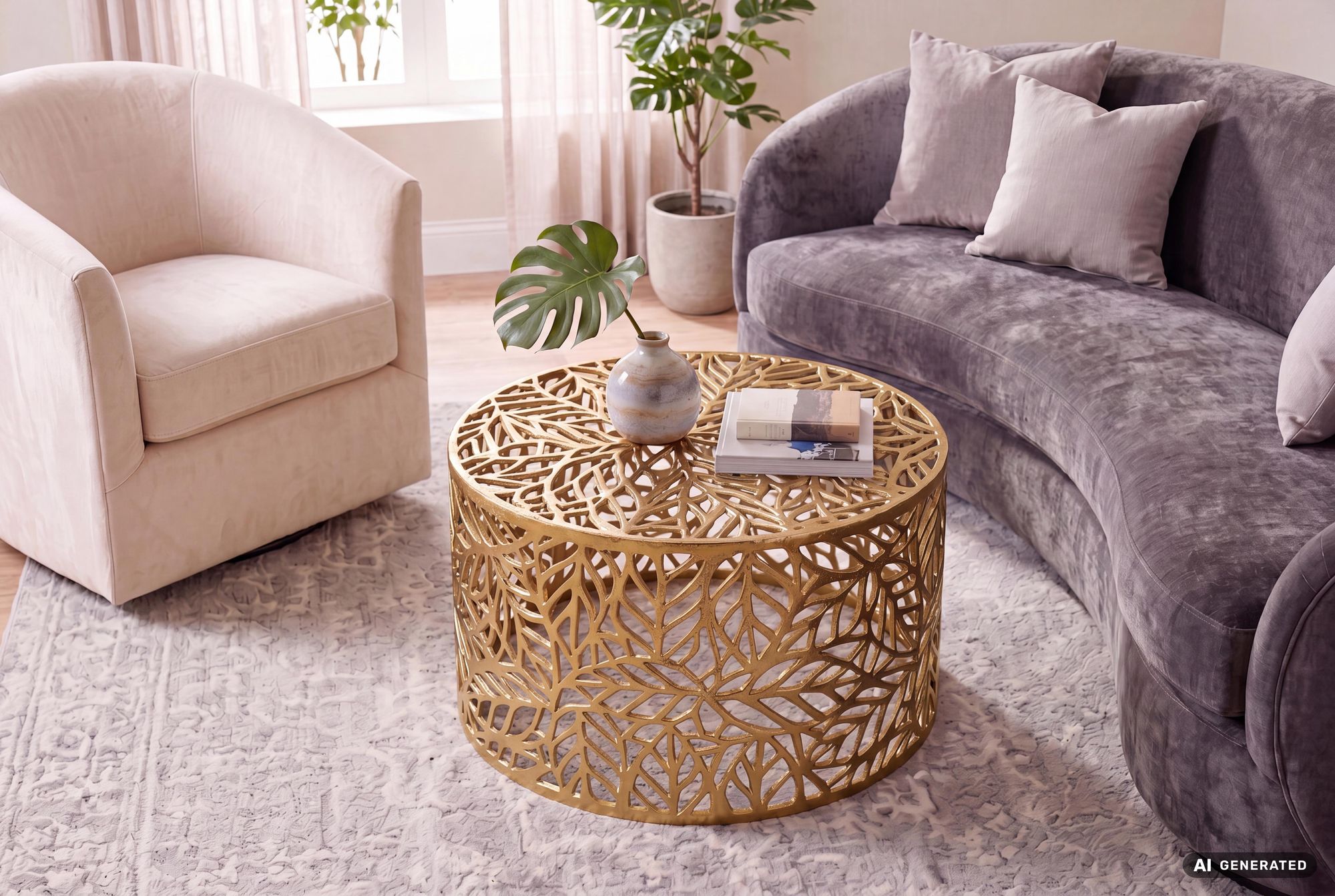 Couchtisch 60cm Aluminium Sofatisch Design Wohnzimmertisch Metall Tisch Alu Rund – Ansicht 2