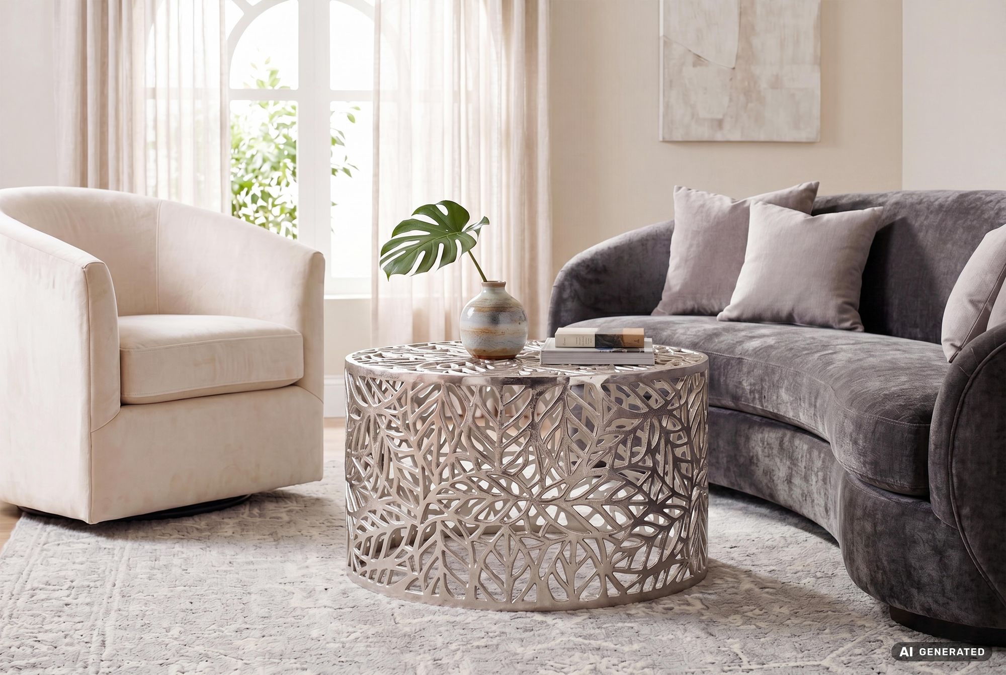 Couchtisch 60cm Aluminium Sofatisch Design Wohnzimmertisch Metall Tisch Alu Rund – Ansicht 2