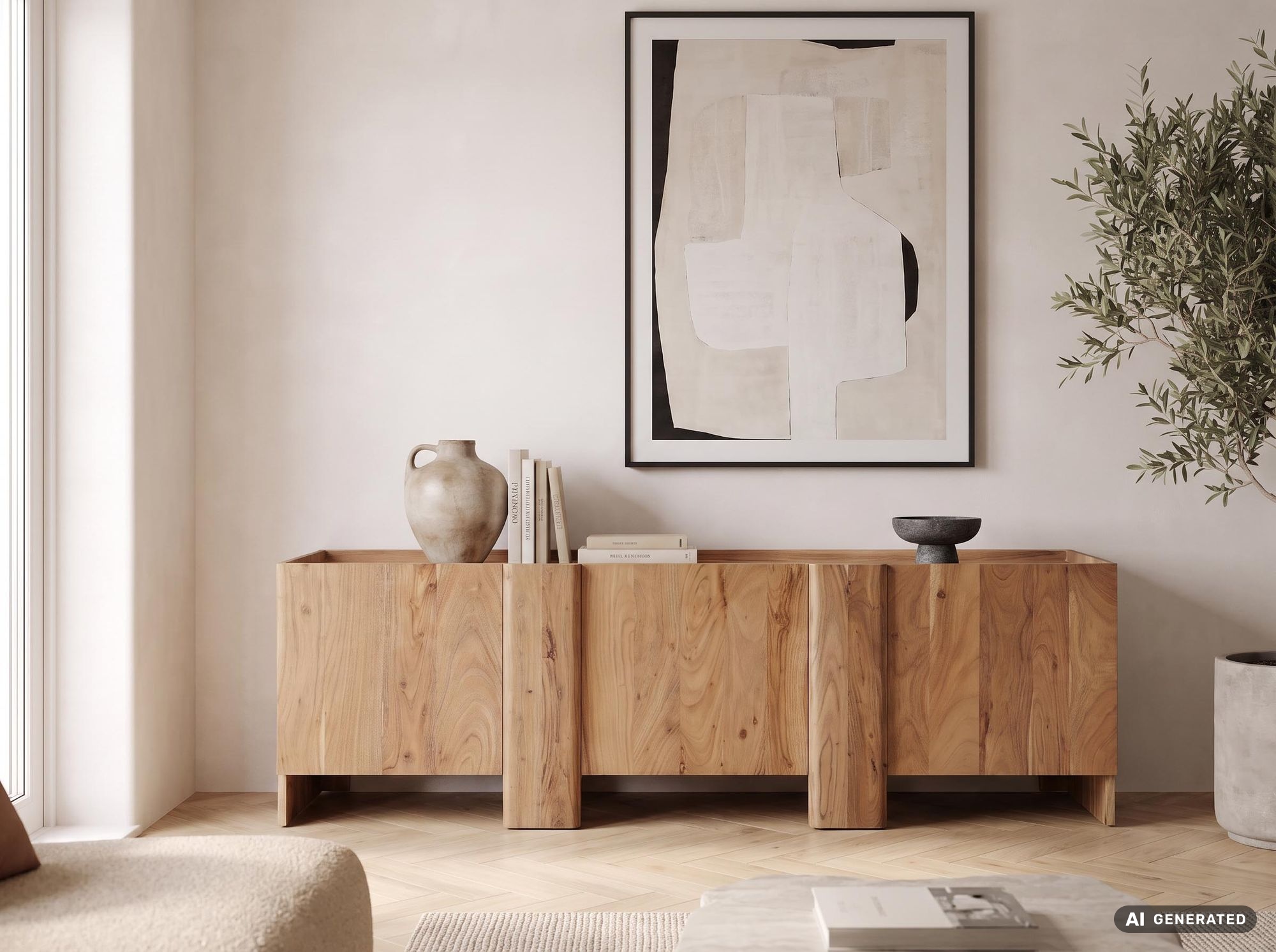 Sideboard Akazie Massivholz 165cm Anrichte Kommode 3 Türen Holzkommode Handmade – Ansicht 8