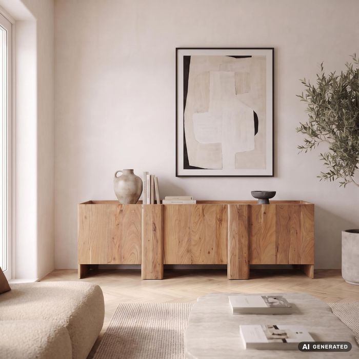 FineBuy Sideboard Akazie Massivholz 165cm - Anrichte niedrig mit 3 Türen - Kommode modernes Design - Schrank Holzkommode Handmade