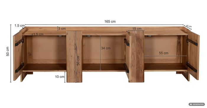 Sideboard Akazie Massivholz 165cm Anrichte Kommode 3 Türen Holzkommode Handmade – Maßzeichnung