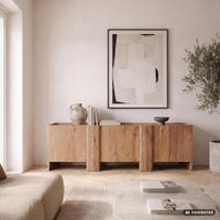 Sideboard Akazie Massivholz 165cm Anrichte Kommode 3 Türen Holzkommode Handmade – Ansicht 1