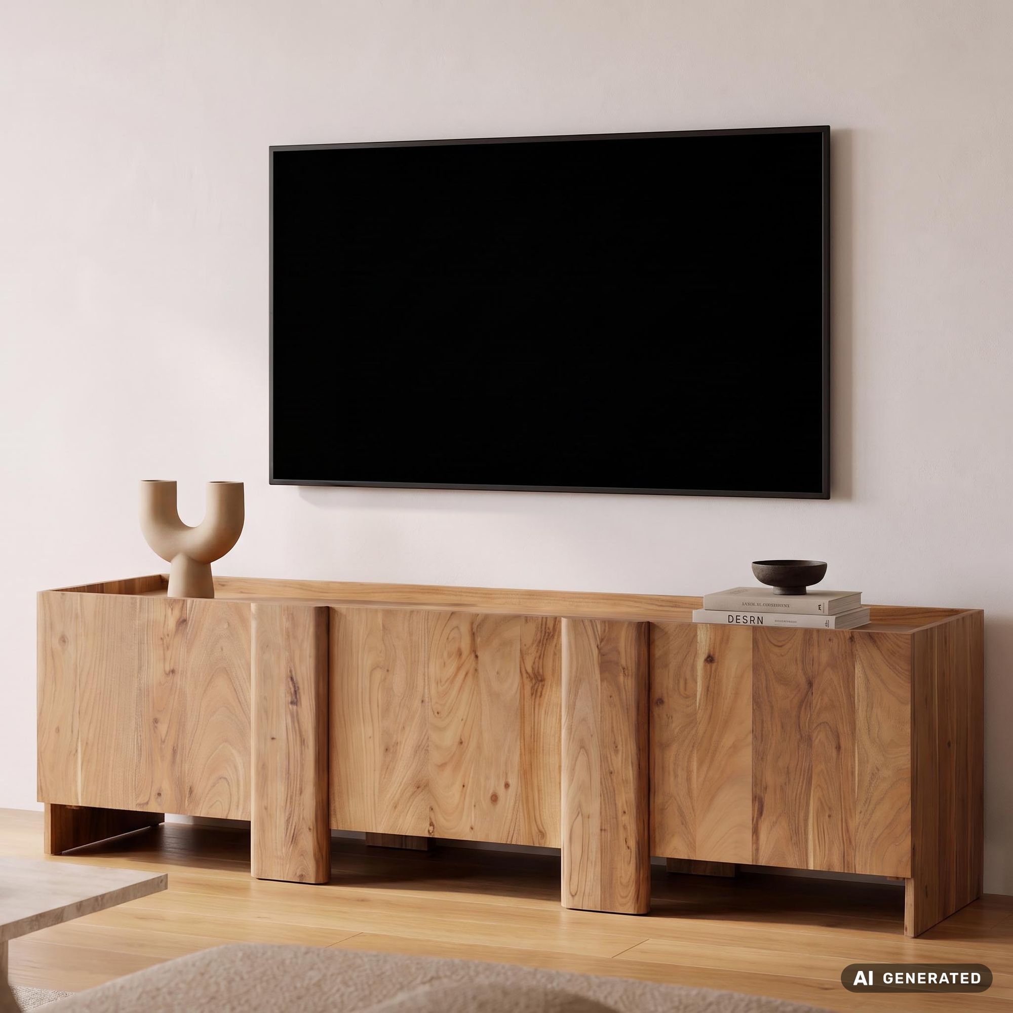 TV Board Kommode Lowboard Fernsehschrank Massivholz 165cm Fernsehtisch mit Türen – Ansicht 1