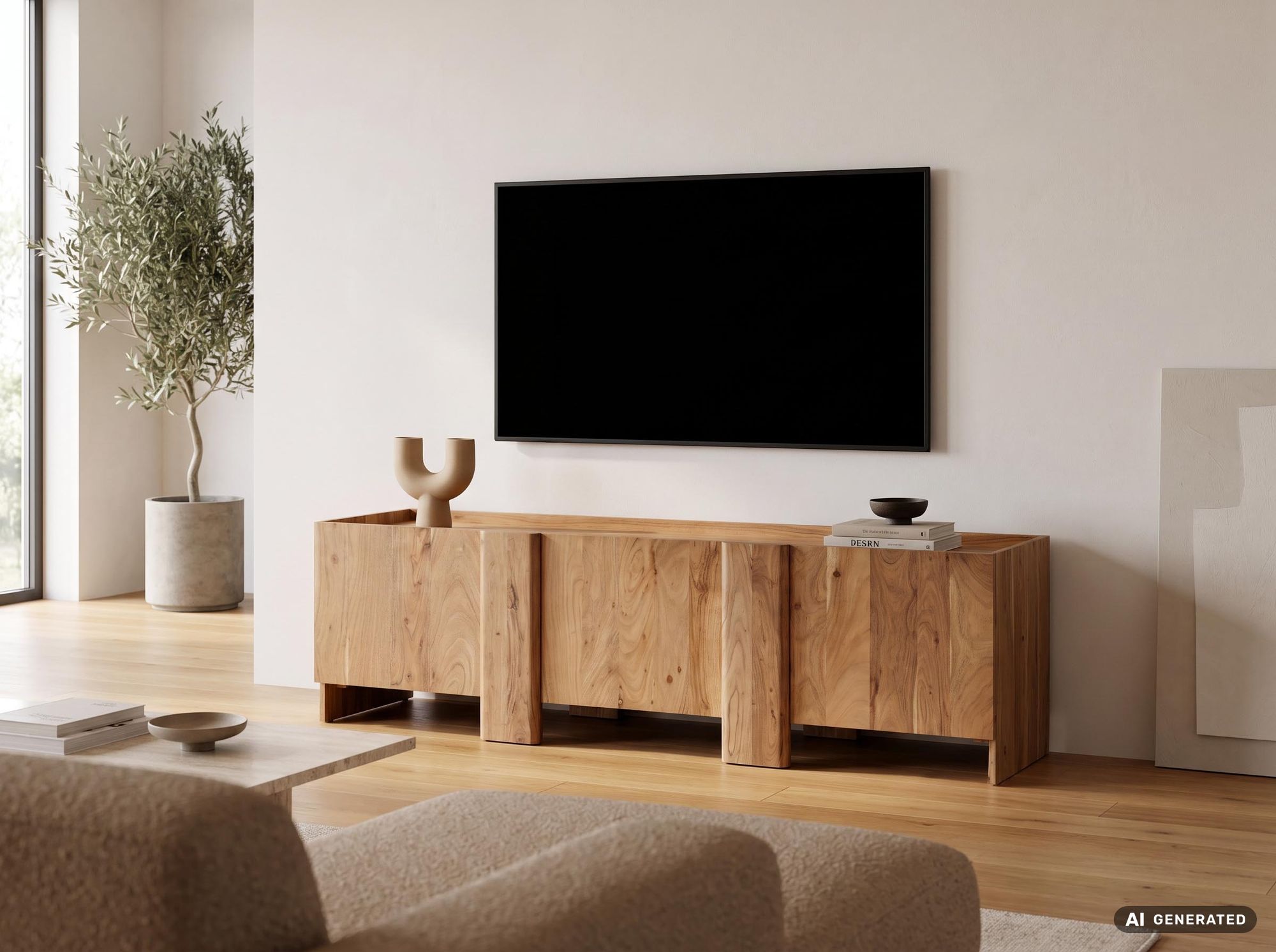 TV Board Kommode Lowboard Fernsehschrank Massivholz 165cm Fernsehtisch mit Türen – Ansicht 5