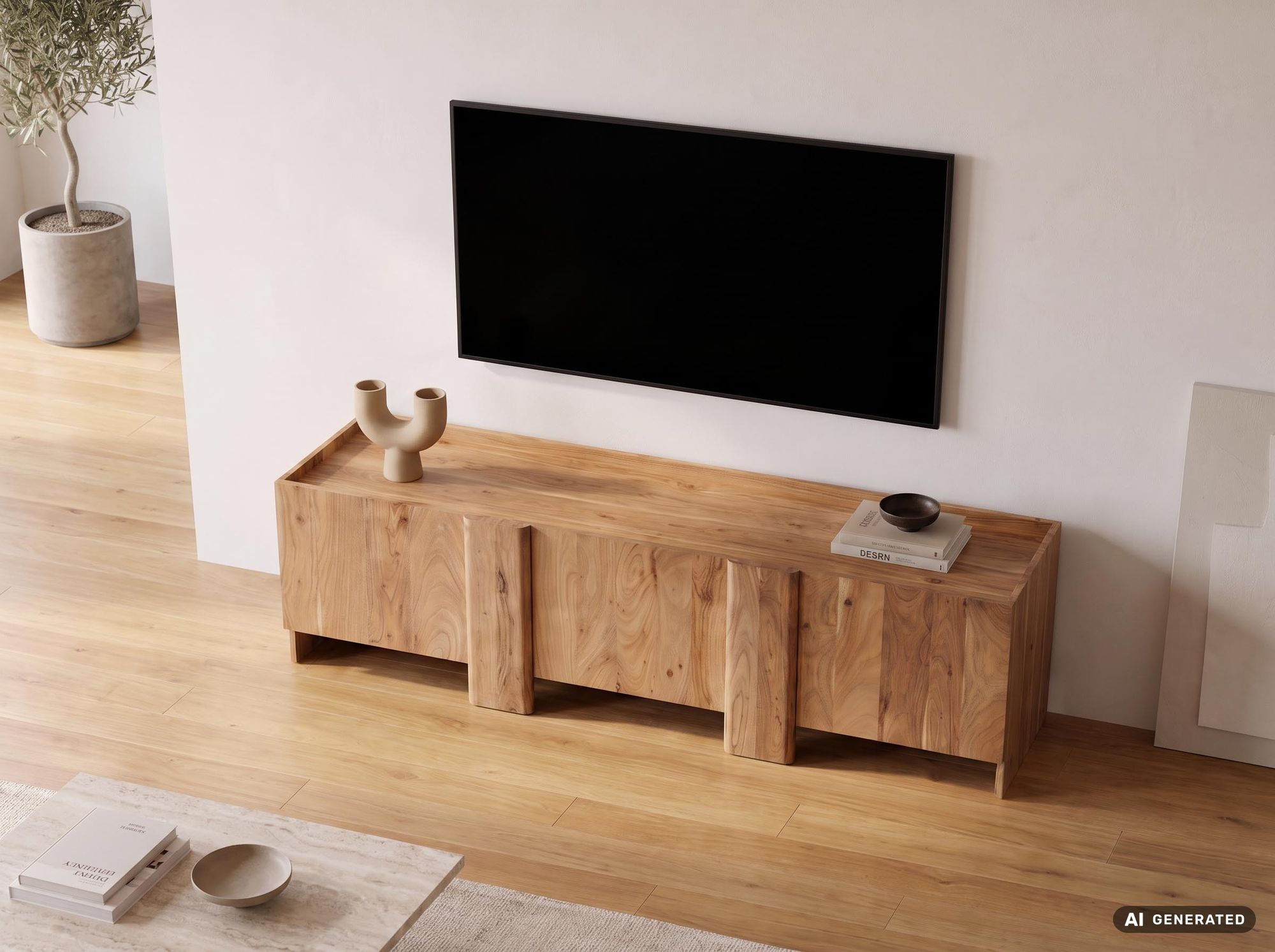 TV Board Kommode Lowboard Fernsehschrank Massivholz 165cm Fernsehtisch mit Türen – Ansicht 7