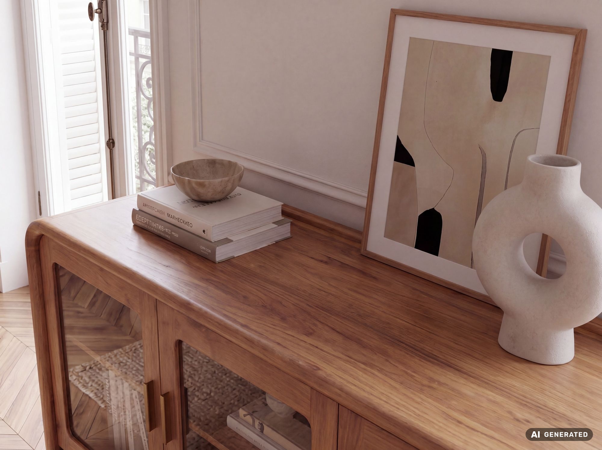 Sideboard Mango Massivholz 160cm Anrichte Kommode 3 Glas Türen Holzkommode Groß – Ansicht 4