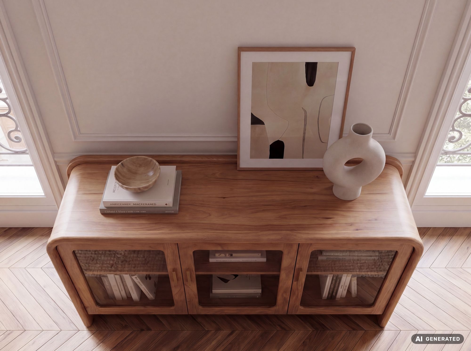 Sideboard Mango Massivholz 160cm Anrichte Kommode 3 Glas Türen Holzkommode Groß – Ansicht 8