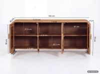 Sideboard Mango Massivholz 160cm Anrichte Kommode 3 Glas Türen Holzkommode Groß – Ansicht 3