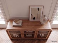 Sideboard Mango Massivholz 160cm Anrichte Kommode 3 Glas Türen Holzkommode Groß – Ansicht 8