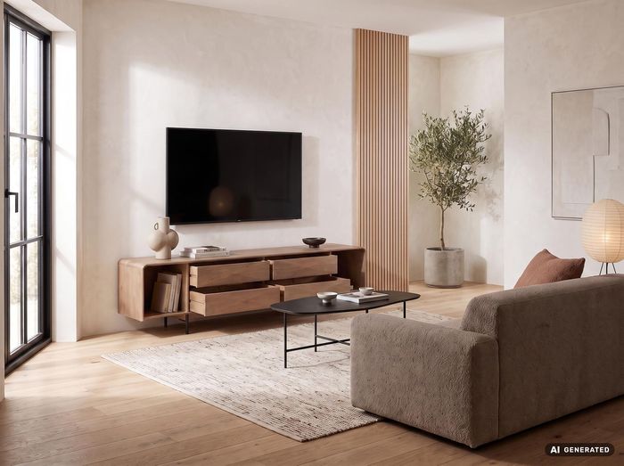 FineBuy Lowboard 180cm TV Kommode Mango Massivholz Rechteckig mit 4 Schubladen - Design TV Schrank - Moderner Fernsehtisch Fernsehschrank - Fernsehkommode Wohnzimmer Handmade