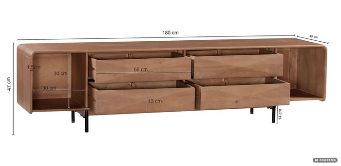 TV Board Kommode Lowboard Fernsehschrank Massivholz 180cm Schubladen Handmade – Maßzeichnung
