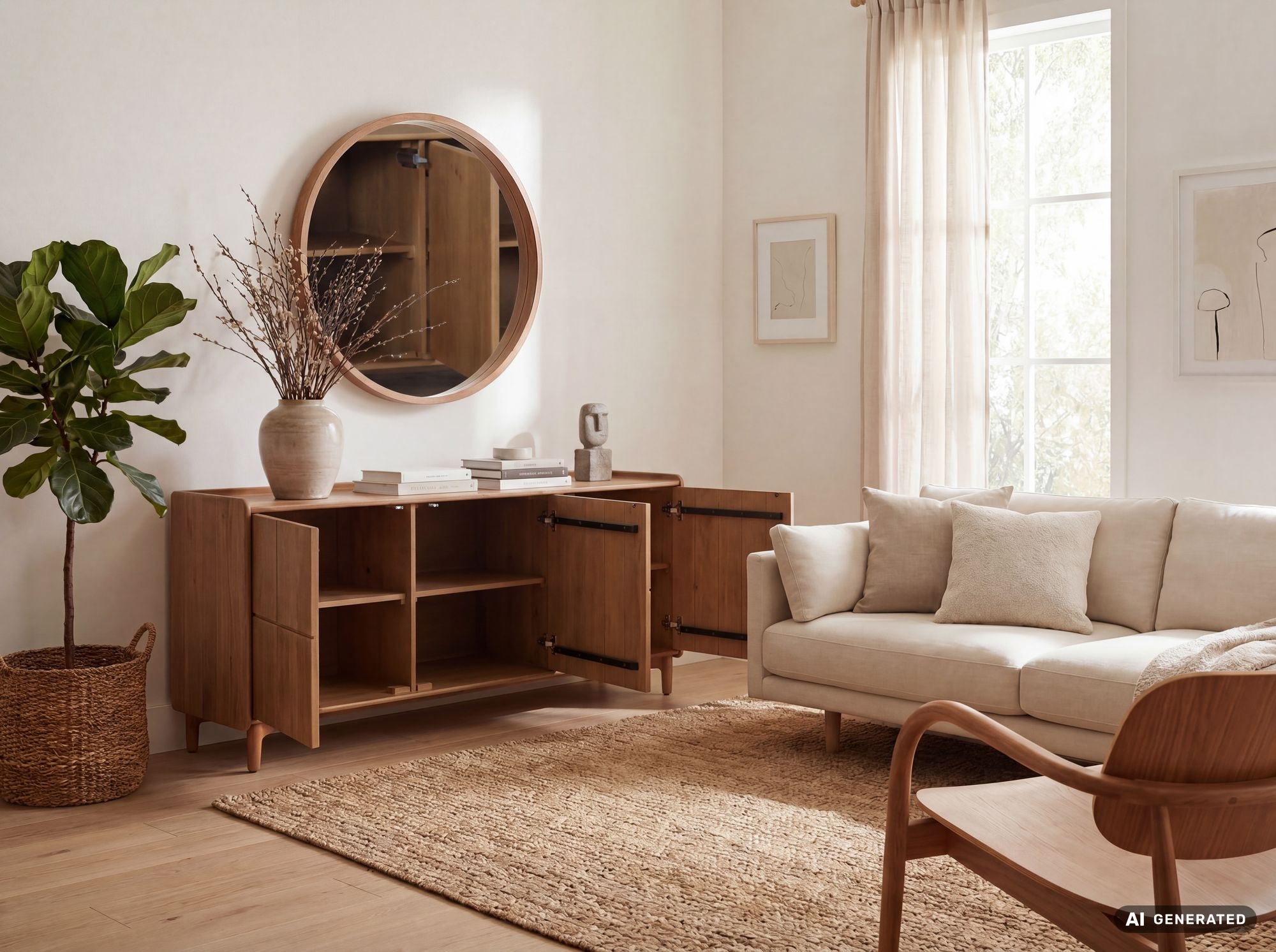Sideboard Mango Massivholz 160cm Anrichte Kommode 3 Türen Holzkommode Handmade – Ansicht 2